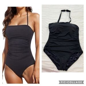 Lands' End Black Tummy Control ruched One Piece Swimsuit size 18W